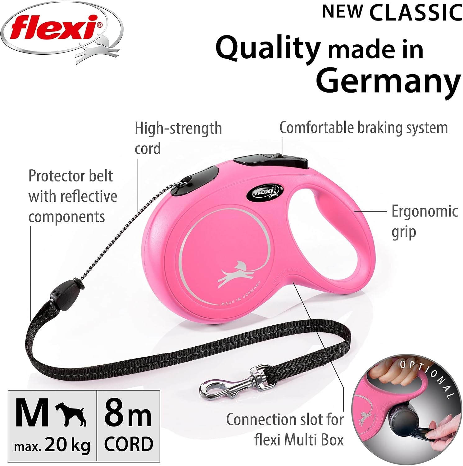 FLEXI - Nieuw Classic M 8M riemkoord roze max. 20 kg - (600.7746)