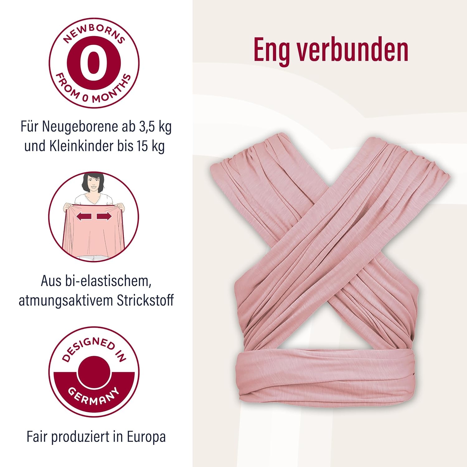 manduca Sling Babydrager van 100% Biologisch Katoen - Rose - One Size