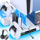 OIVO PS5 en PS5 Slim Standaard met Koelsysteem, Laadstation en Gamehouder - Wit
