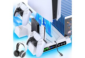 PS5 Slim Docking Station met Koeling, Laadstation & Gamehouder - Wit - 34% Korting