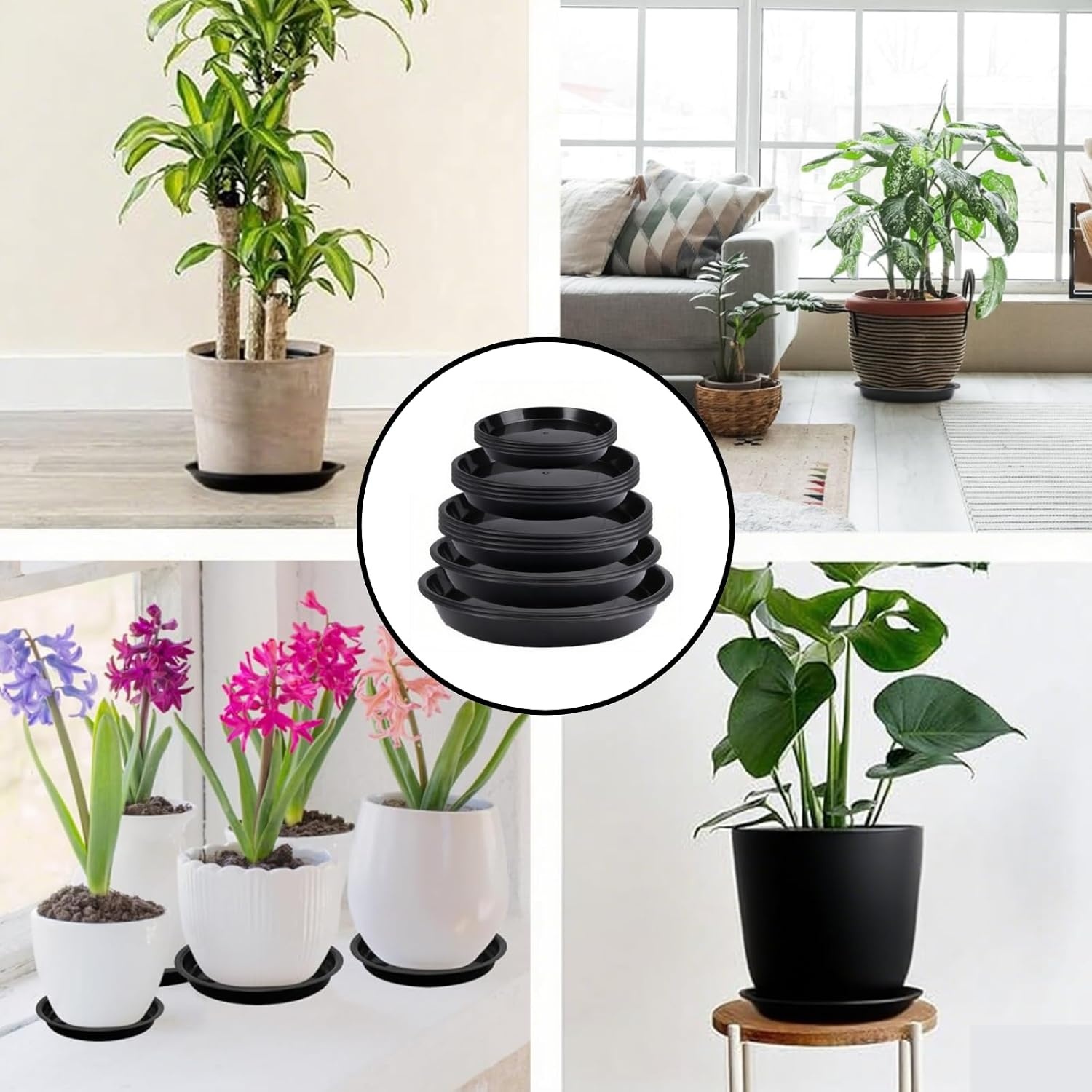 16x Plantenschotel Zwart Rond Kunststof 30cm - Duurzaam & UV-bestendig