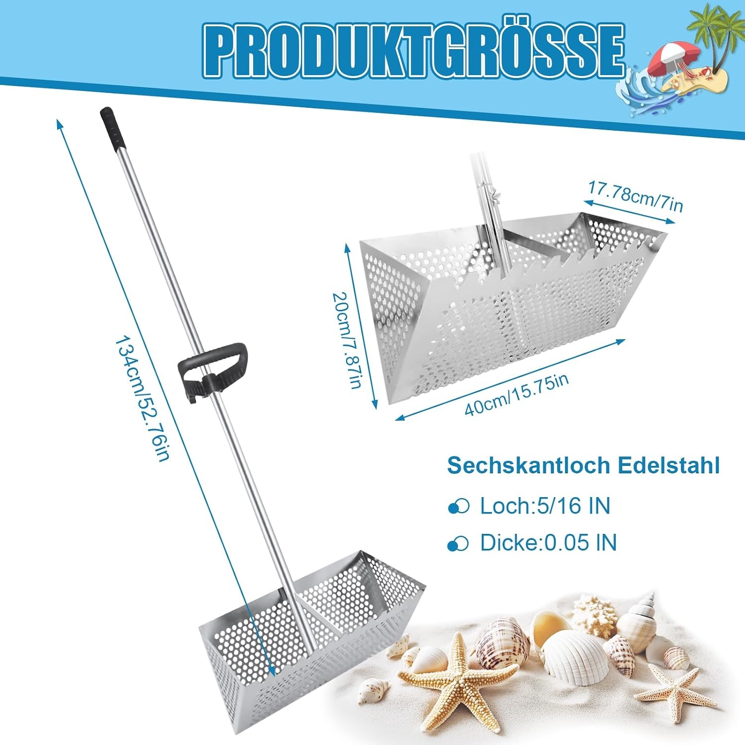 RVS Vlooienhark met Lange Steel - Zeefmand Strandvondsten (-34%)