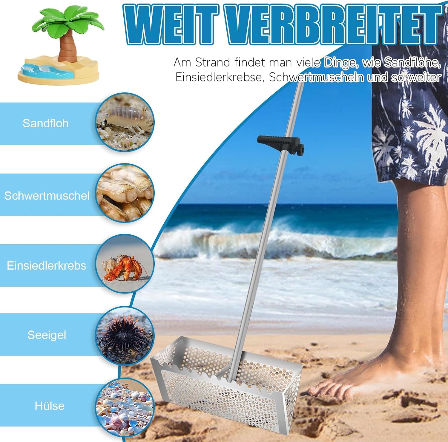RVS Vlooienhark met Lange Steel - Zeefmand Strandvondsten (-34%)