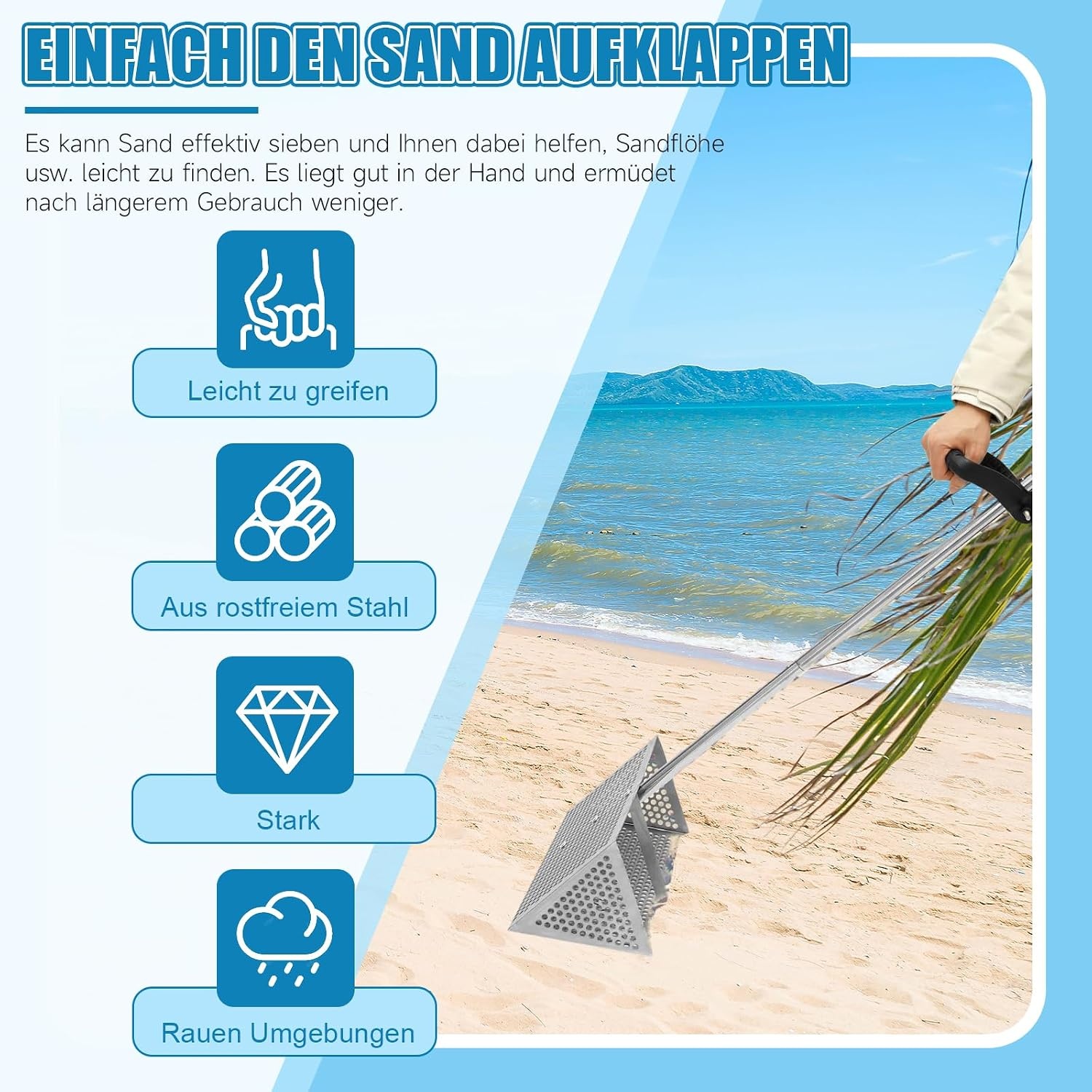 Strandzeef Roestvrijstaal met 138cm Steel & Afneembare Mand (-34%)