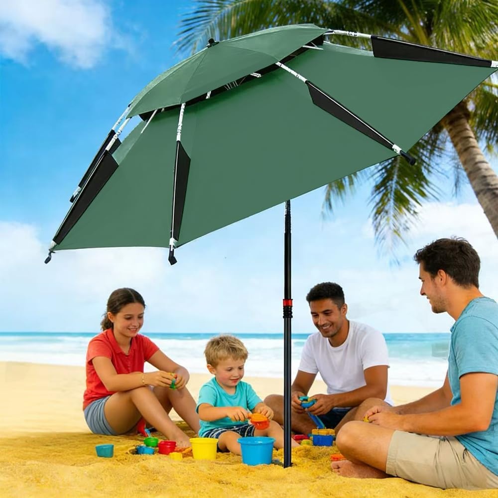 Strandparasol Ø 160cm: UPF 50+, 360° draaibaar, windbestendig (-33%)
