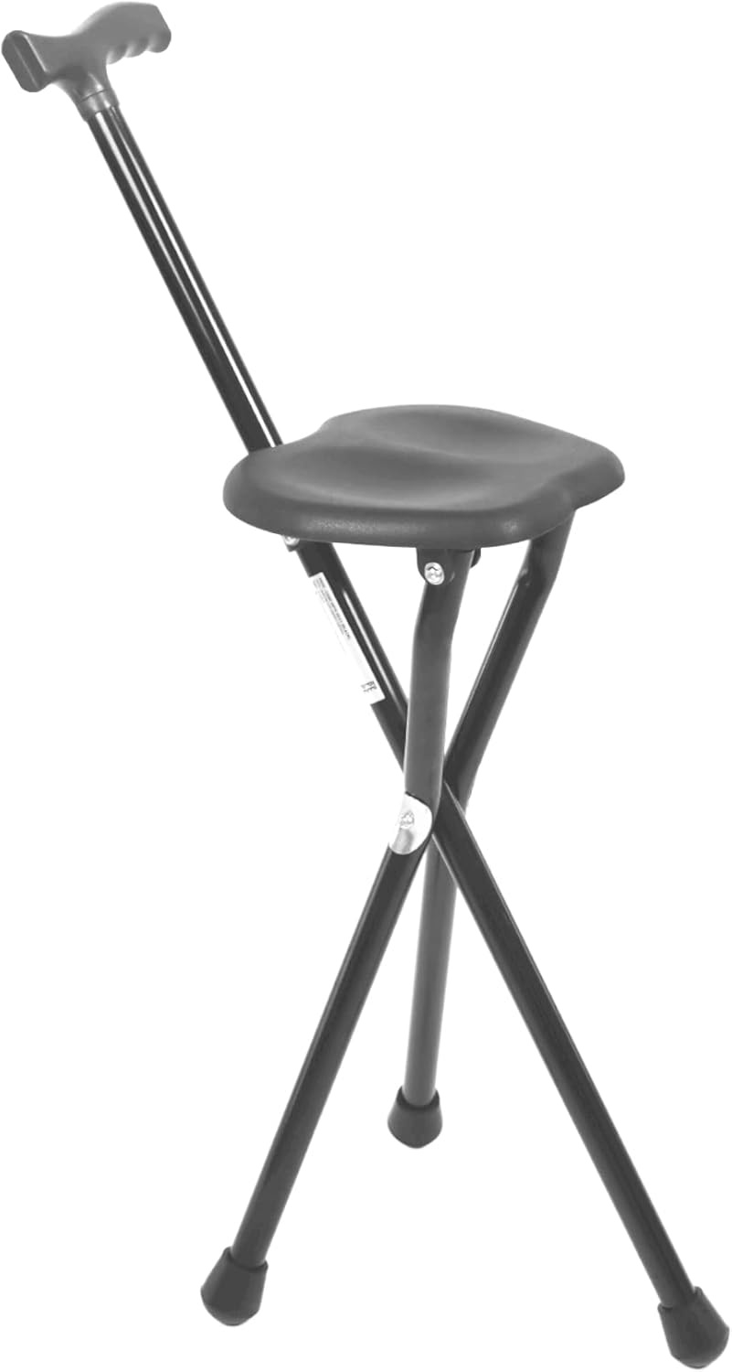 Opvouwbare Wandelstok met Zitje - 87cm - Zwart - 33% Korting