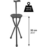 Opvouwbare Wandelstok met Zitje - 87cm - Zwart - 33% Korting
