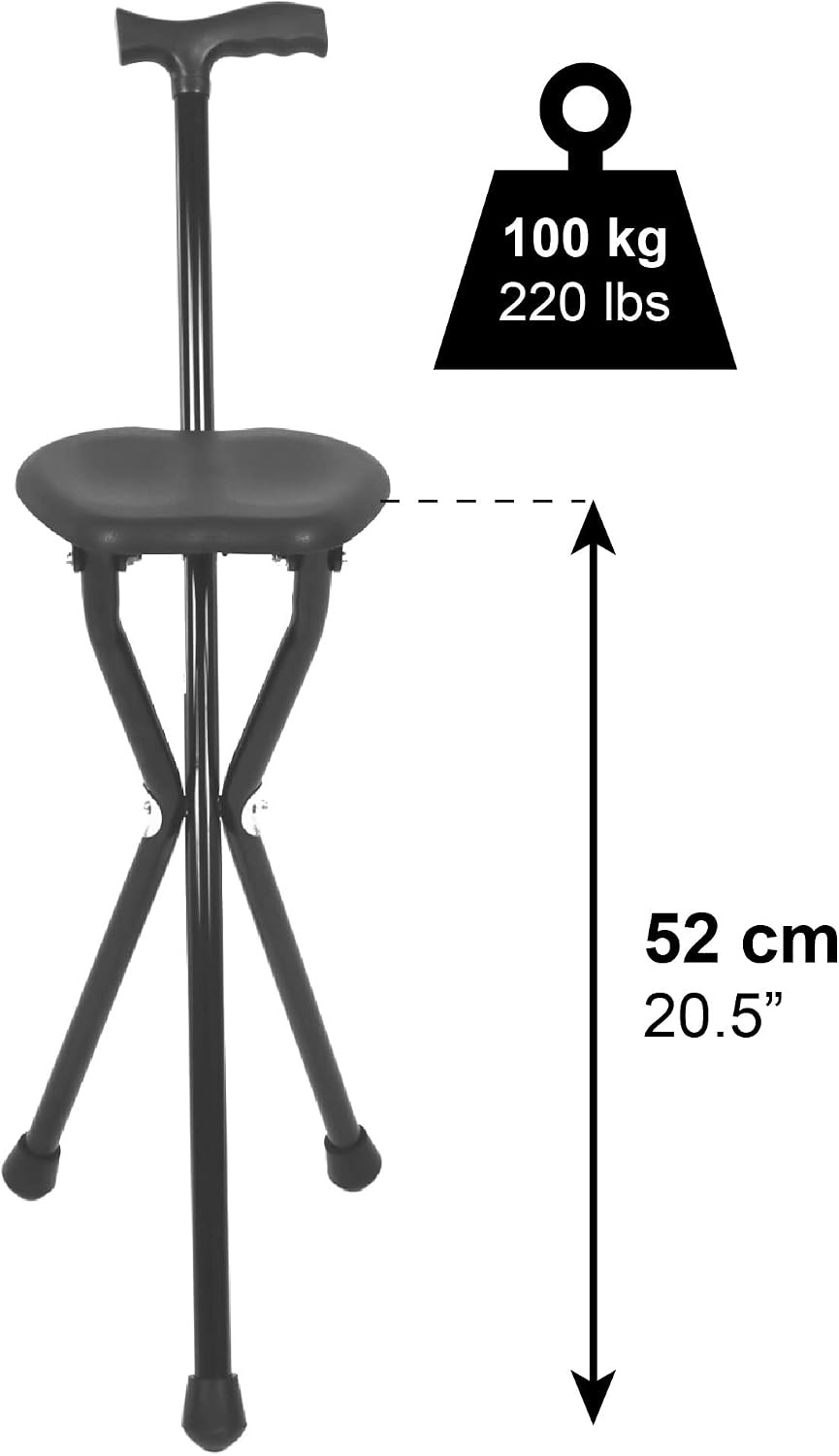 Opvouwbare Wandelstok met Zitje - 87cm - Zwart - 33% Korting