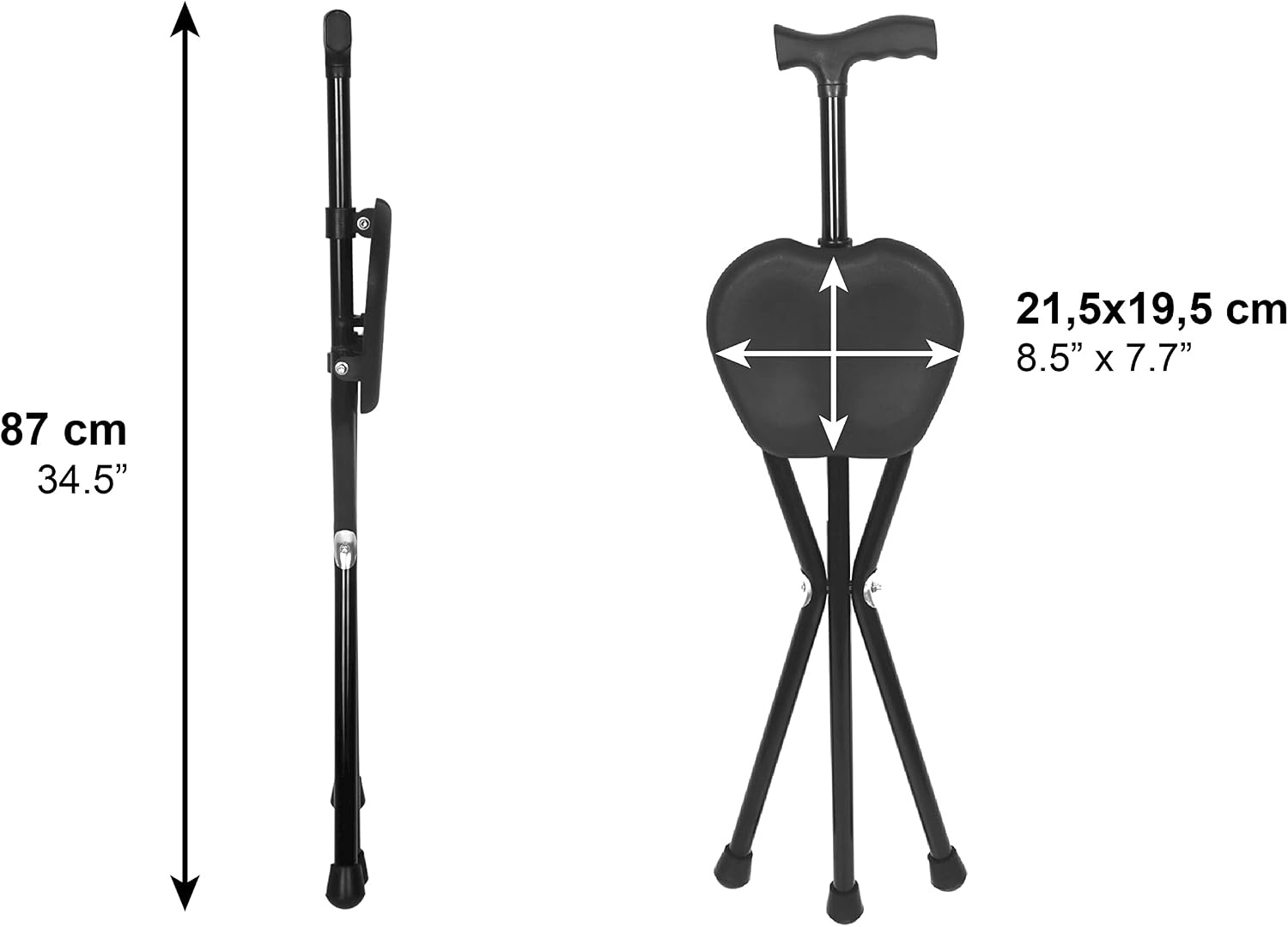 Opvouwbare Wandelstok met Zitje - 87cm - Zwart - 33% Korting