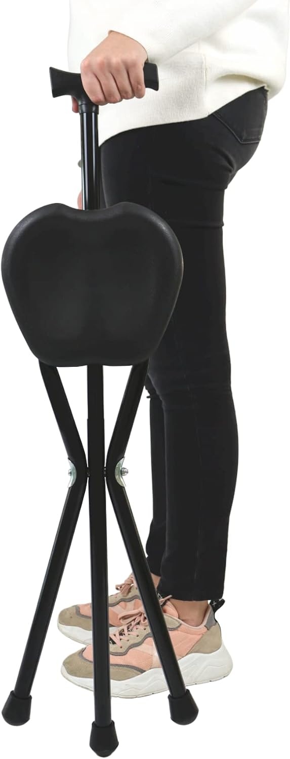Opvouwbare Wandelstok met Zitje - 87cm - Zwart - 33% Korting