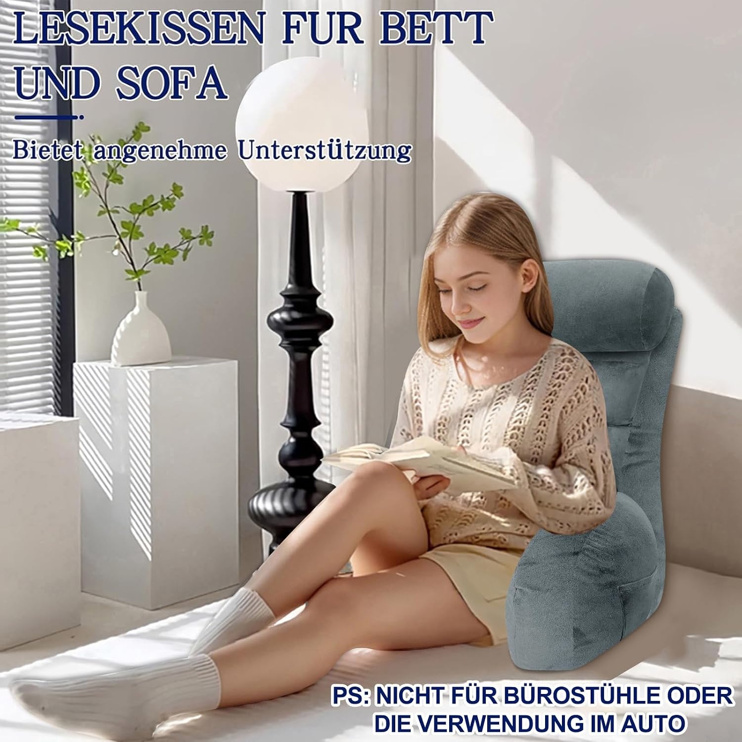 Ergonomisch Leeskussen met Armsteunen - Grijs - 65x30 cm - 60% Korting