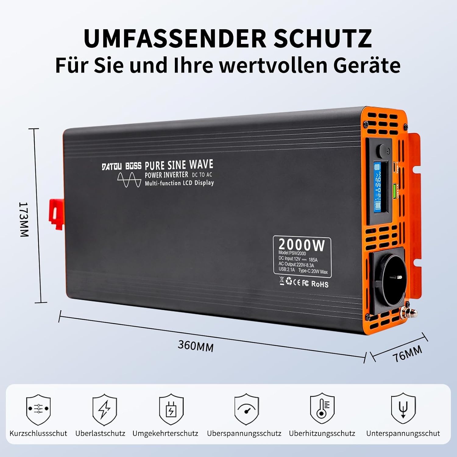 2000W Pure Sinus Omvormer 12V naar 230V voor Camper/Boot - 30% Korting