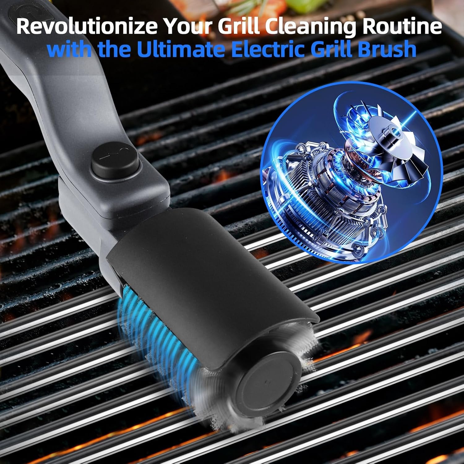 Elektrische Grillborstel Grijs - RVS Kop, 3 Snelheden