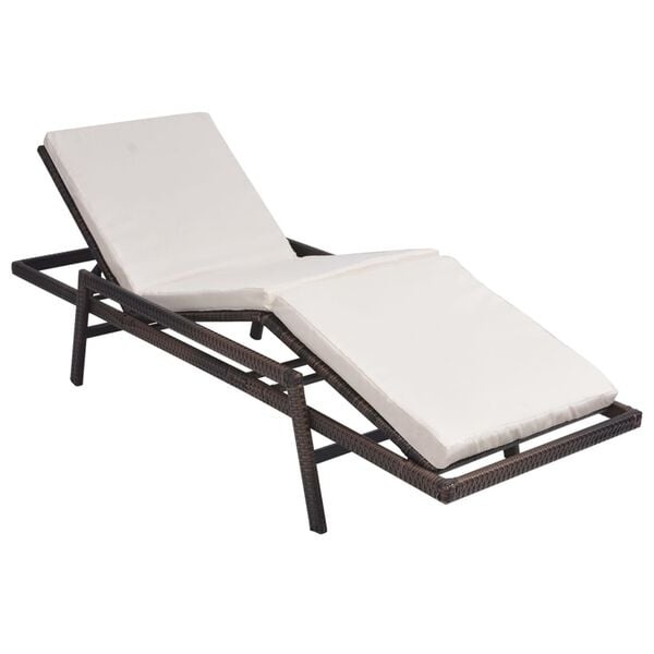 vidaXL Ligbed met Kussen Poly Rattan Bruin - 61% Korting