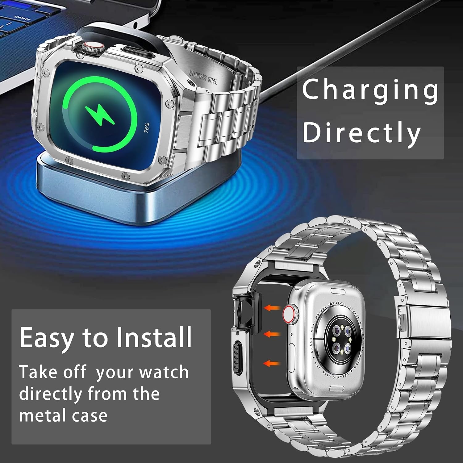 Horlogeband & Behuizing Apple Watch 42/44mm Zilver Roestvrij Staal - 55% Korting