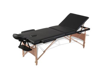 Inklapbare Massagetafel 3 Zones Houten Frame Zwart - 35% Korting