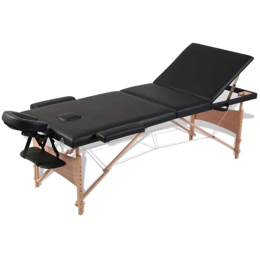 Inklapbare Massagetafel 3 Zones Houten Frame Zwart - 35% Korting