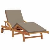 VidaXL Ligstoel met Kussen - Massief Acaciahout - Taupe - 55% Korting!