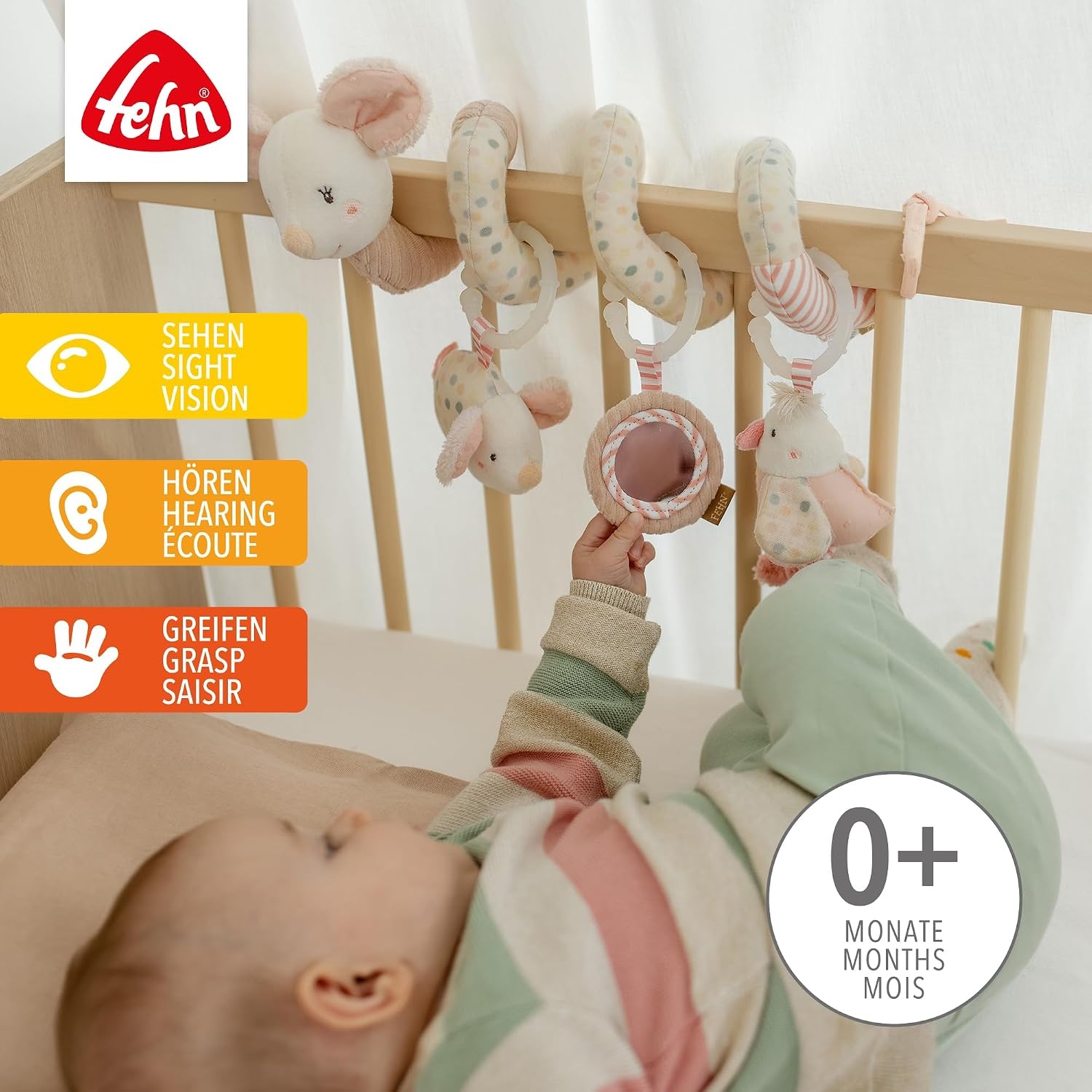 Activiteitenspiraal 35cm Roze/Beige met Rammelaar, Pieper & Glow-in-the-dark - 32% Korting!