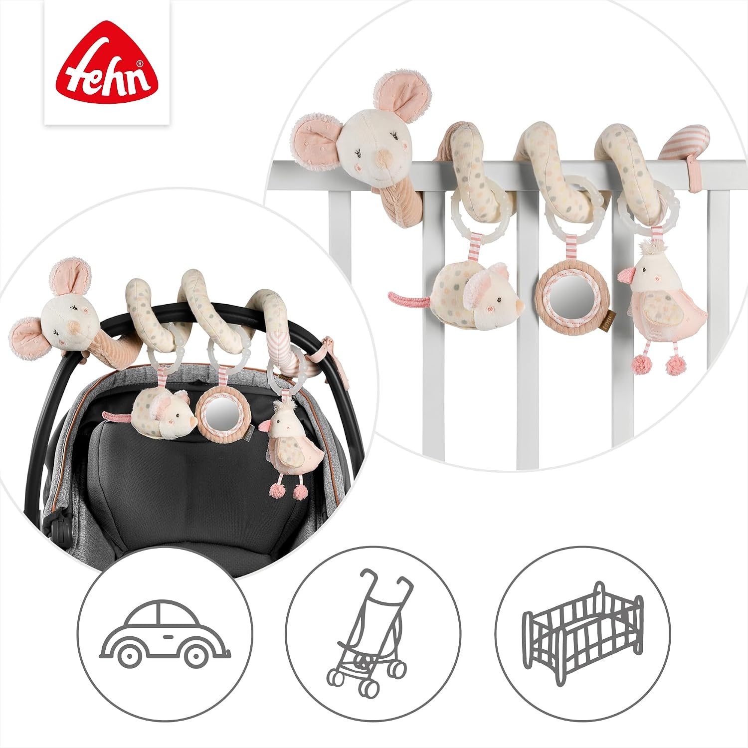 Activiteitenspiraal 35cm Roze/Beige met Rammelaar, Pieper & Glow-in-the-dark - 32% Korting!