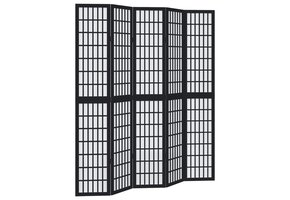 vidaXL Kamerscherm 5 panelen, massief paulowniahout, zwart (70% korting)
