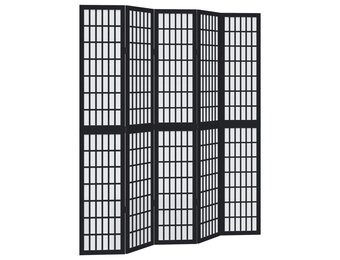 Kamerscherm met 5 panelen Paulowniahout - Zwart - 59% Korting