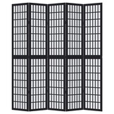 Kamerscherm met 5 panelen Paulowniahout - Zwart - 59% Korting