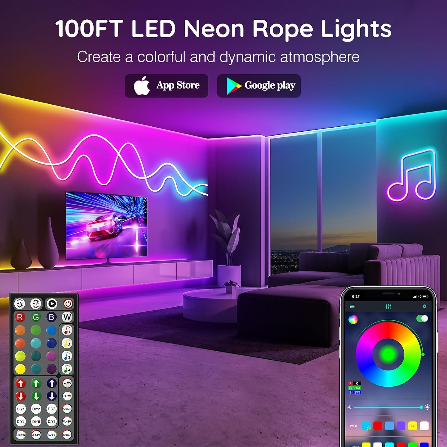 Neon LED Strip 30m RGB - IP65 Waterdicht, Muzieksynchronisatie