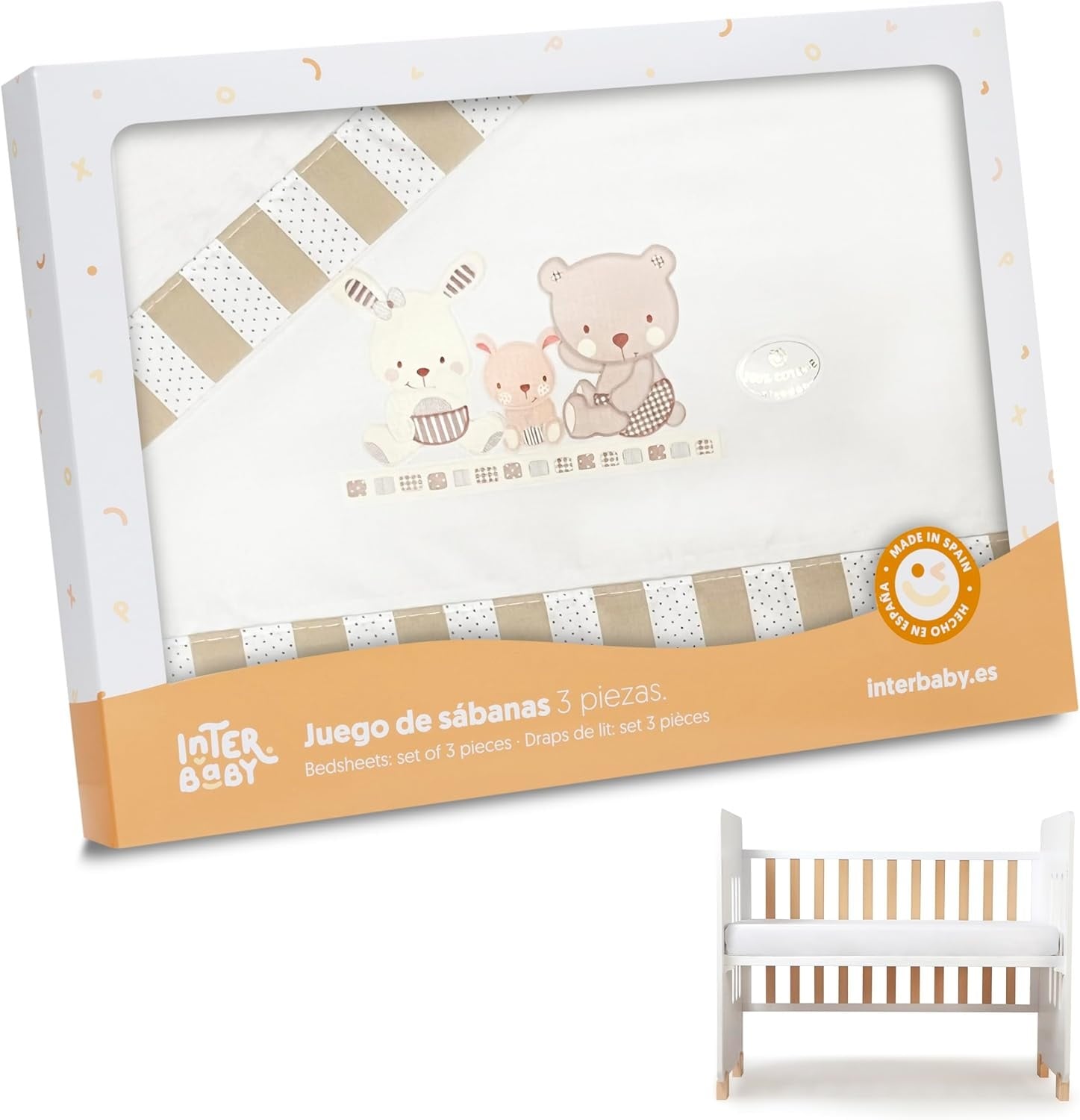 Babybeddengoed Set Beige Hartjes 60x120 cm 100% Katoen 3-Delig - 55% Korting!