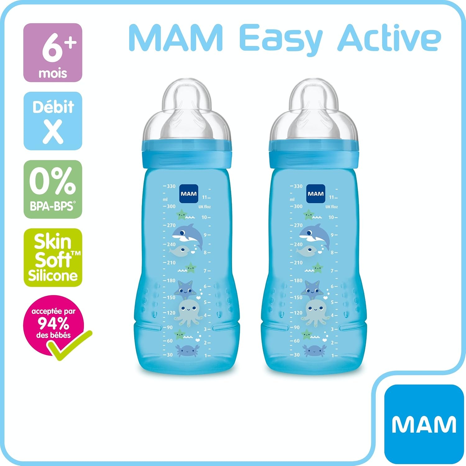 MAM Easy Active Babyfles 330 ml Blauw (2 stuks) - 34% Korting
