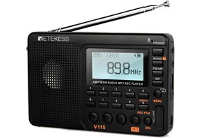 Draagbare Wereldbandradio V115 AM/FM/SW - MP3 & Opname Zwart (46% Korting)