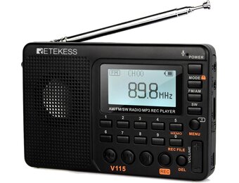 Draagbare Wereldbandradio V115: AM/FM/SW, MP3 & Recorder (Zwart) - 28% Korting