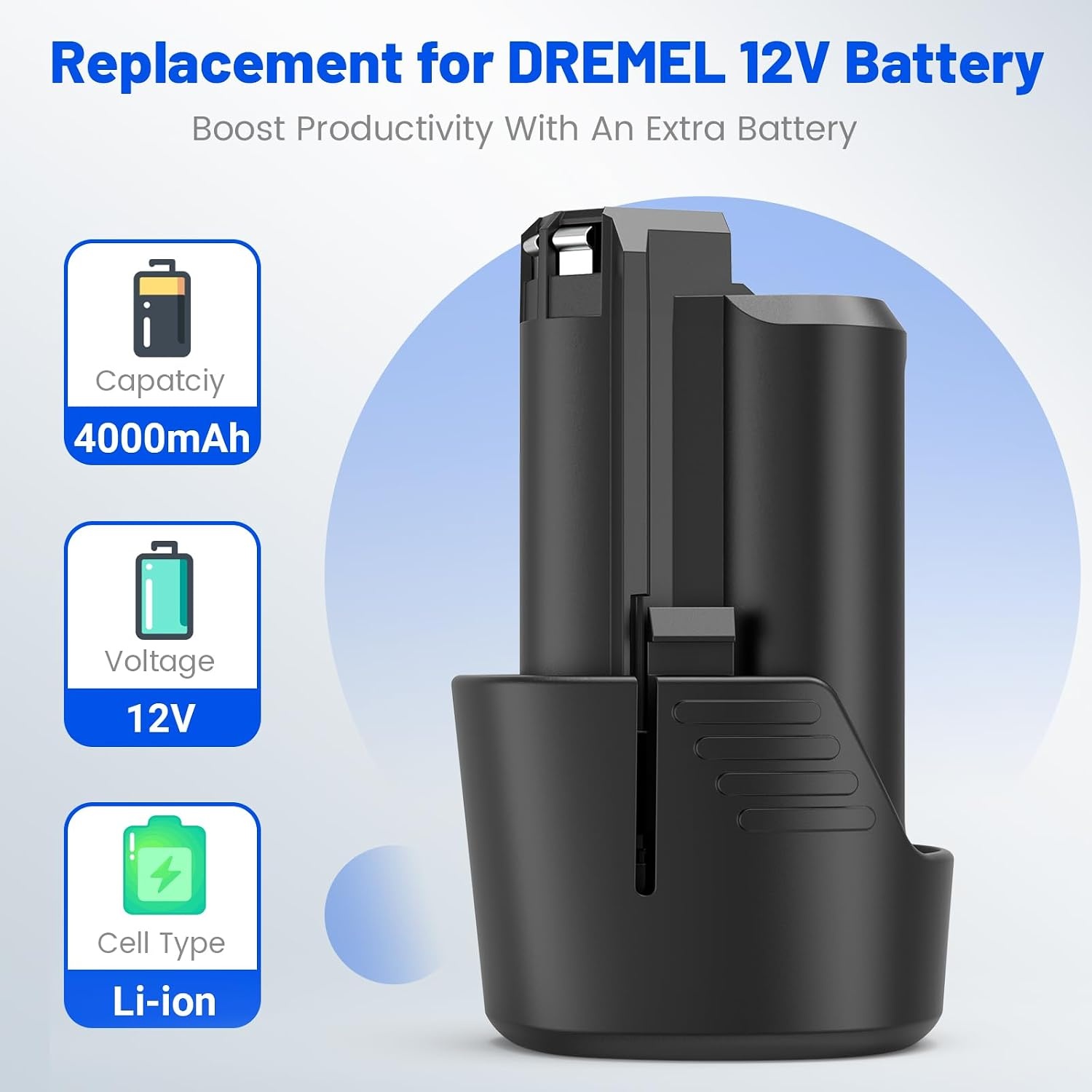 ASUNCELL Pack of 2 4000 mAh Lithium Ion Battery for Dremel 8260 8240 8250 Battery Rotation Tool Multifunctional Tool 12V 4Ah Li-ion Replacement Battery