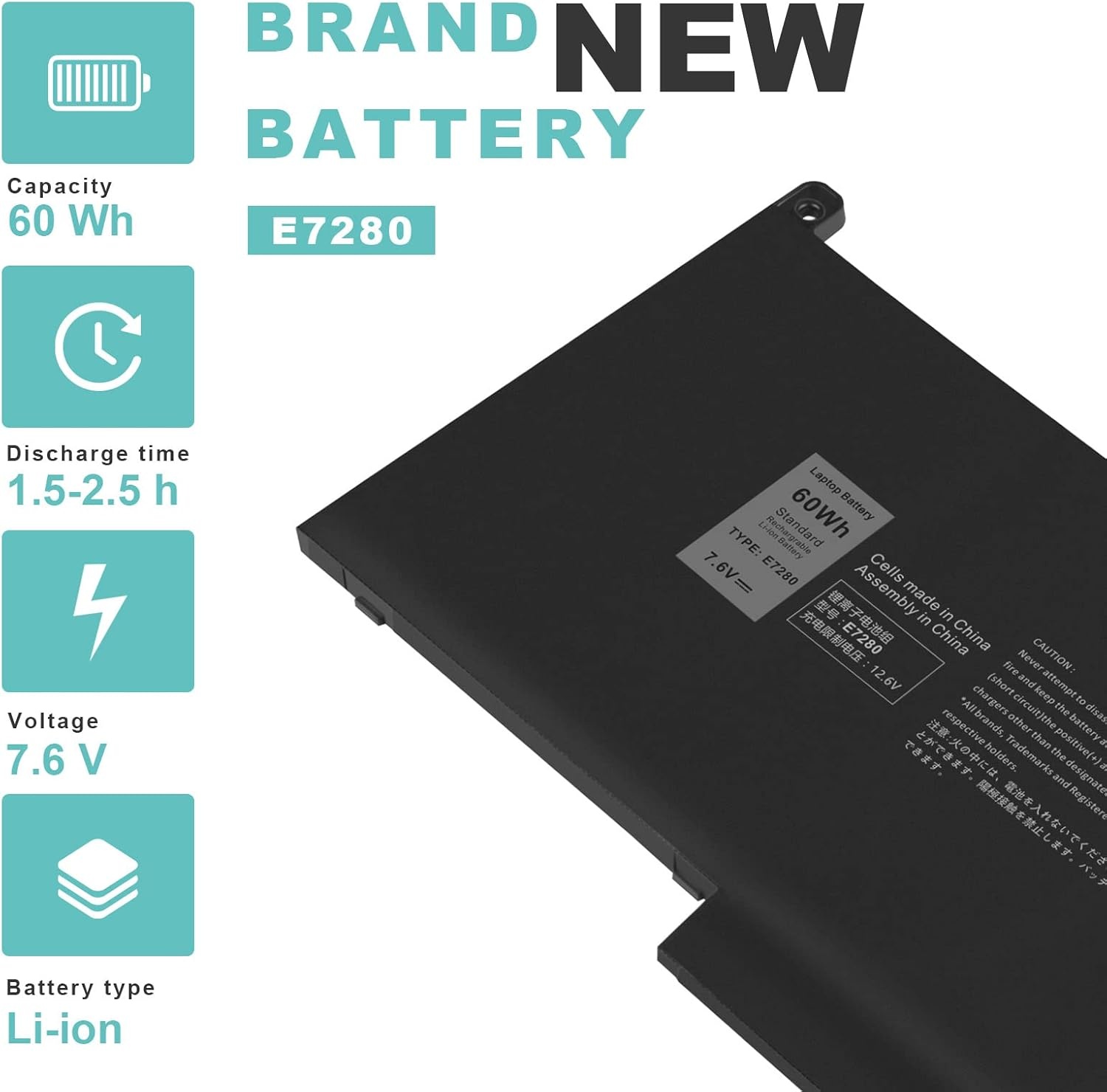 Accu F3YGT voor Dell Latitude 7000-serie - 7.6V 60Wh