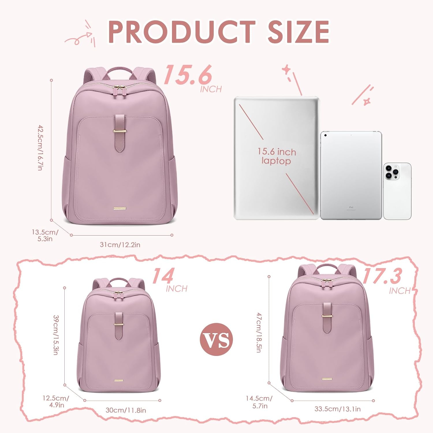 Ruime Laptop Rugzak 15.6" Waterafstotend - Roze Violet (33% Korting)