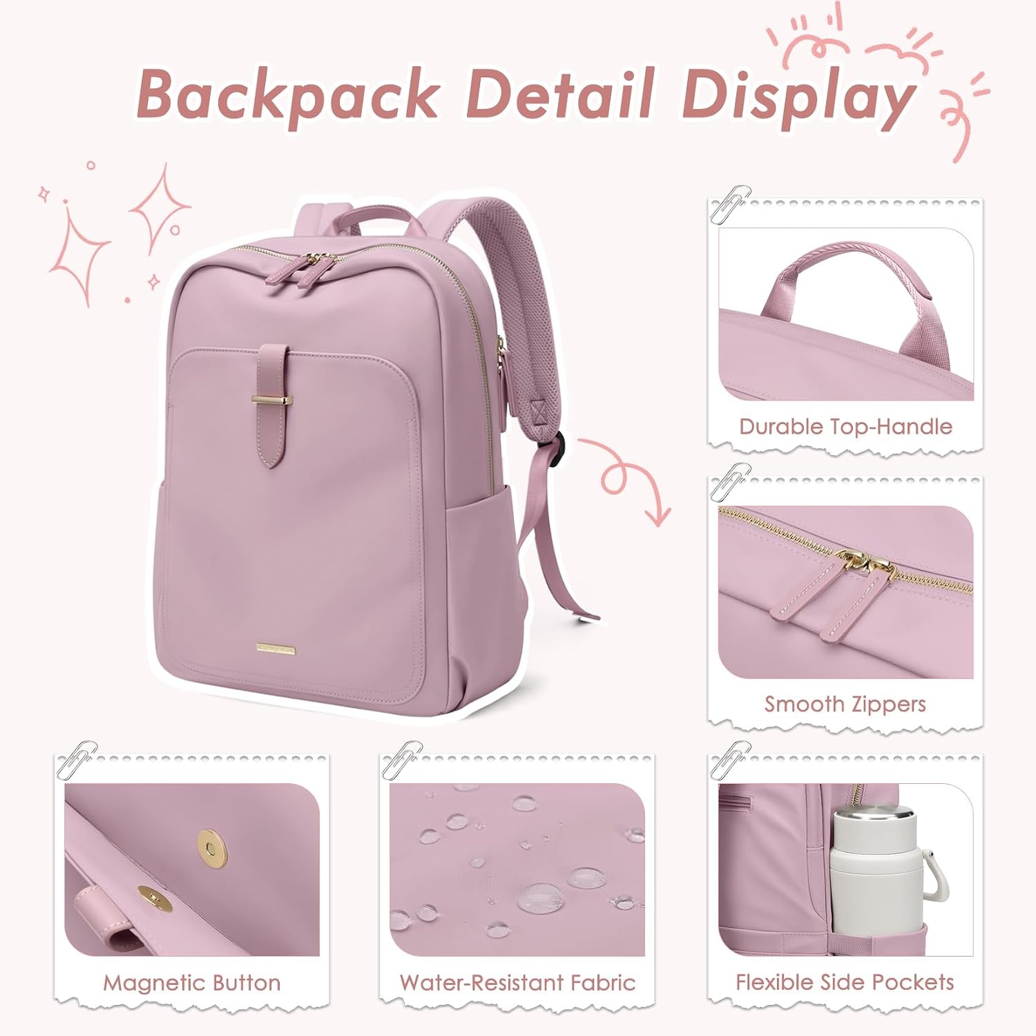 Ruime Laptop Rugzak 15.6" Waterafstotend - Roze Violet (33% Korting)
