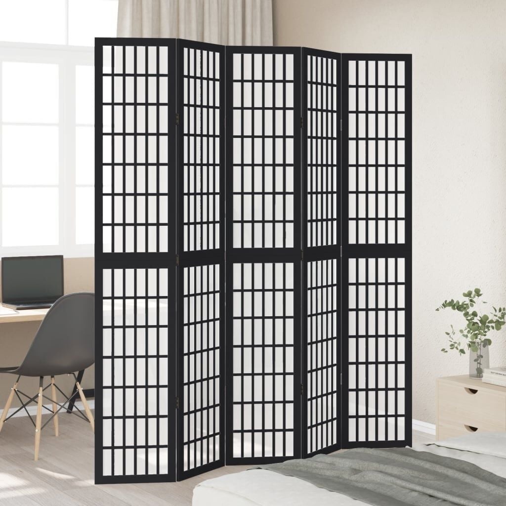 Kamerscherm met 5 panelen, Paulowniahout, Zwart - 35% Korting!