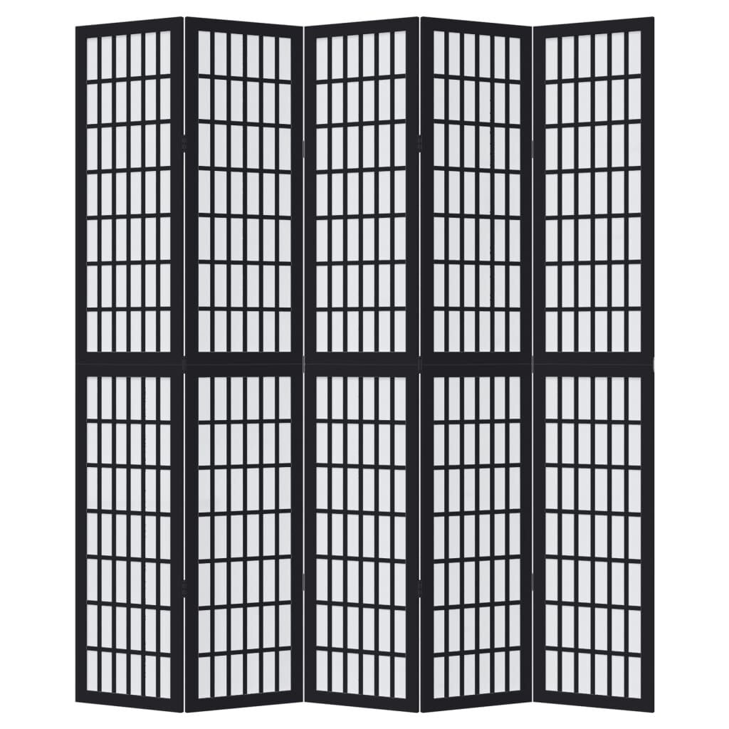 Kamerscherm met 5 panelen, Paulowniahout, Zwart - 35% Korting!
