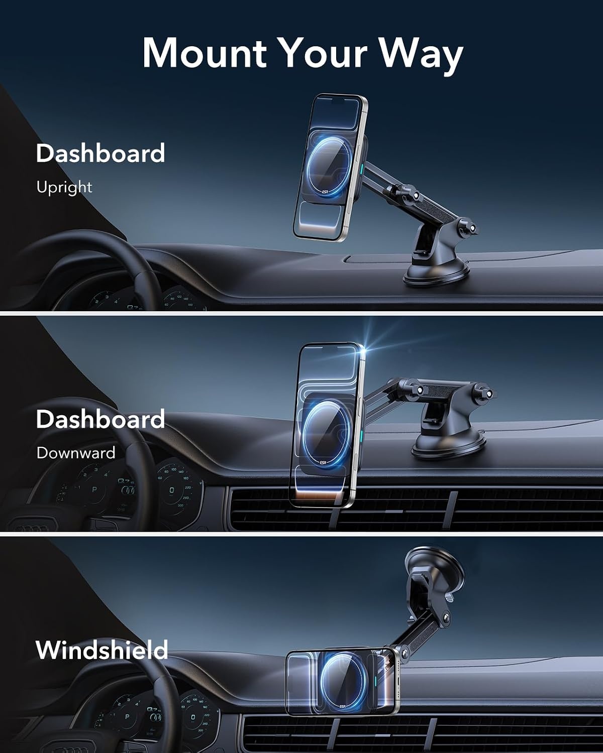 Magnetische Draadloze Autolader iPhone 12-17 | Qi2 15W MagSafe | 1600g Houdkracht | Dashboardhouder