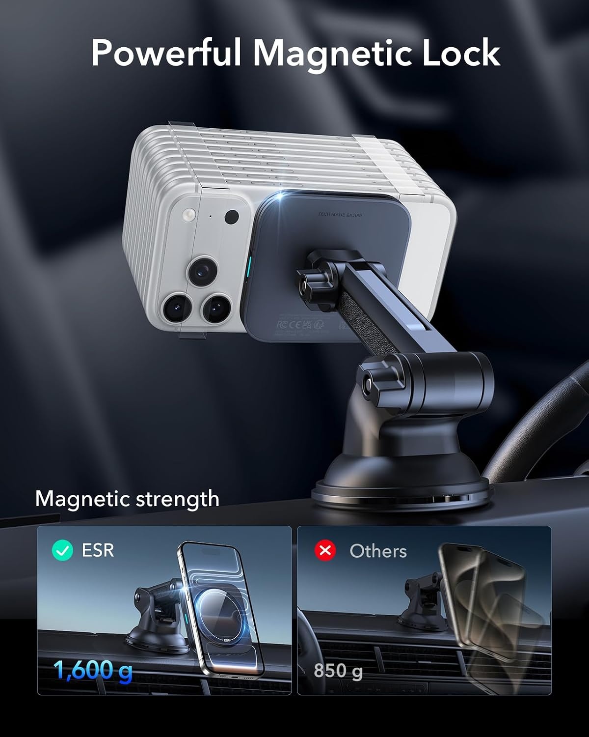 Magnetische Draadloze Autolader iPhone 12-17 | Qi2 15W MagSafe | 1600g Houdkracht | Dashboardhouder