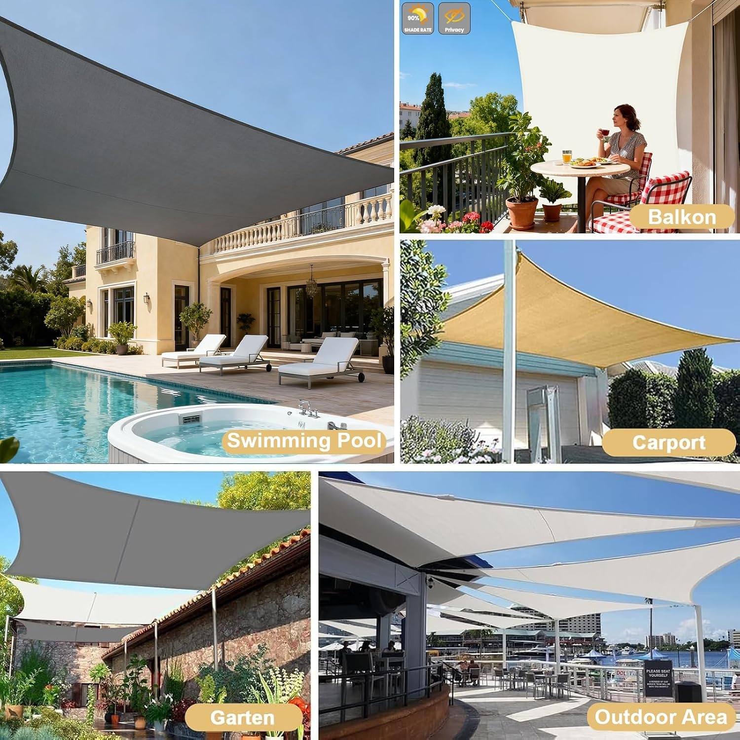 Rechthoekig Zonnezeil 2.5x4m Crème 95% UV-bescherming + Bevestigingsset (39% Korting)