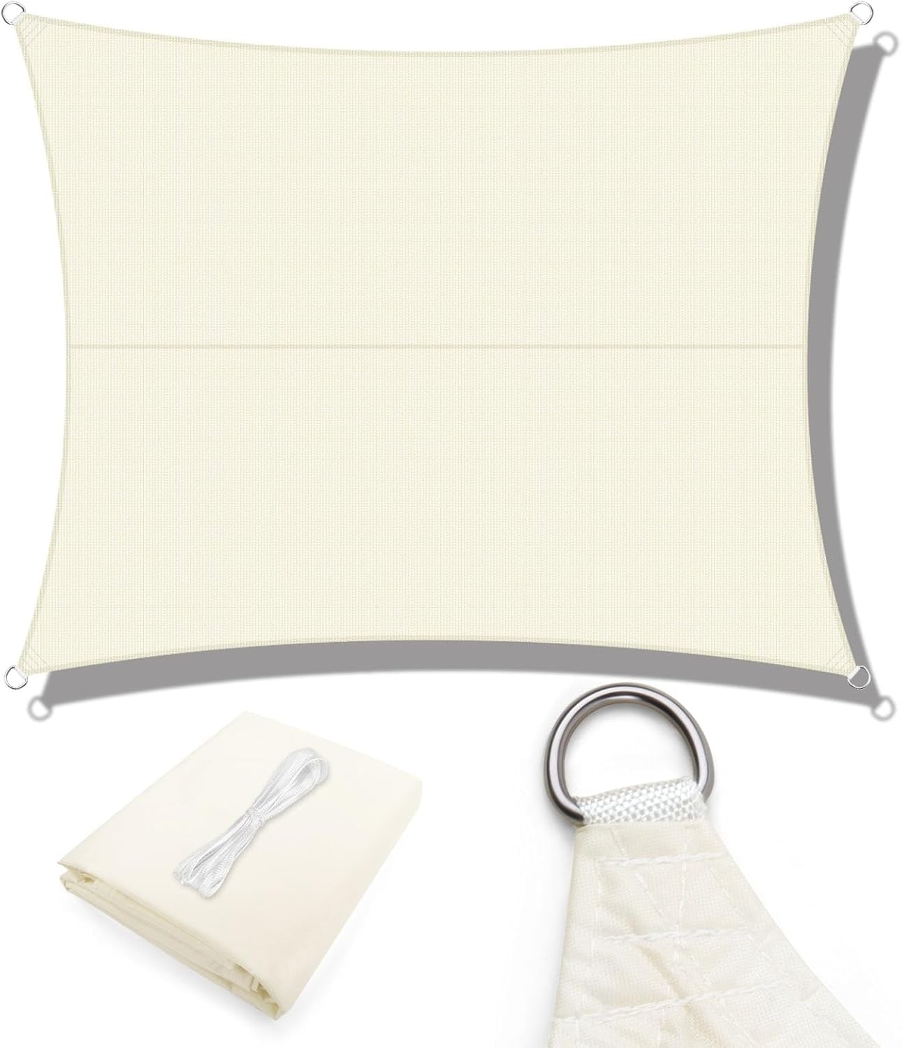 Rechthoekig Zonnezeil 2.5x4m Crème 95% UV-bescherming + Bevestigingsset (39% Korting)