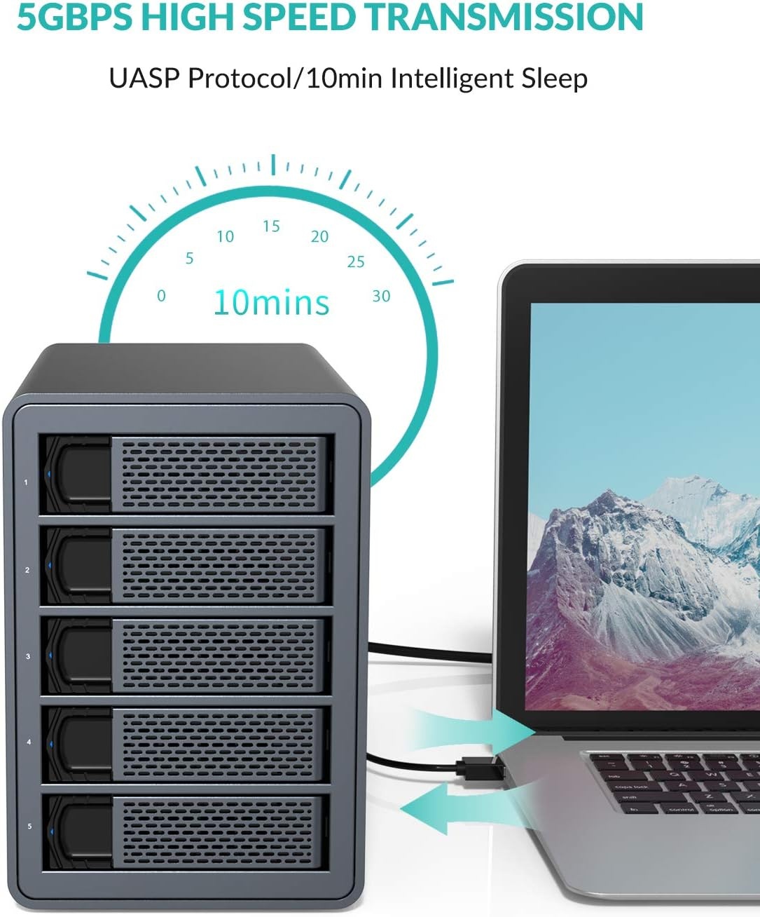 Externe 5-Bay HDD/SSD Behuizing - Aluminium - 30% Korting