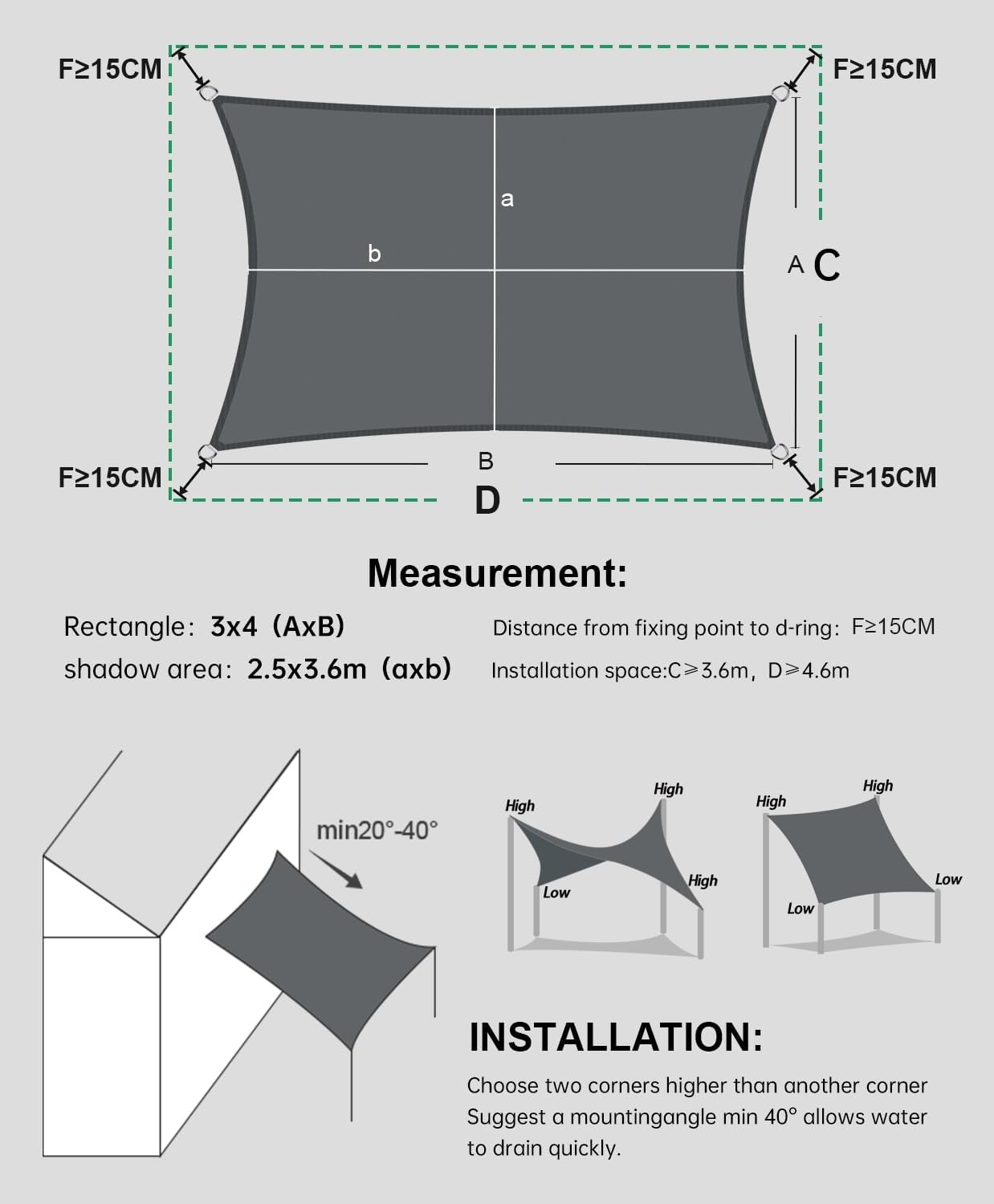 Waterdicht Schaduwzeil 4x5m Antraciet - 95% UV-Bescherming - 29% Korting