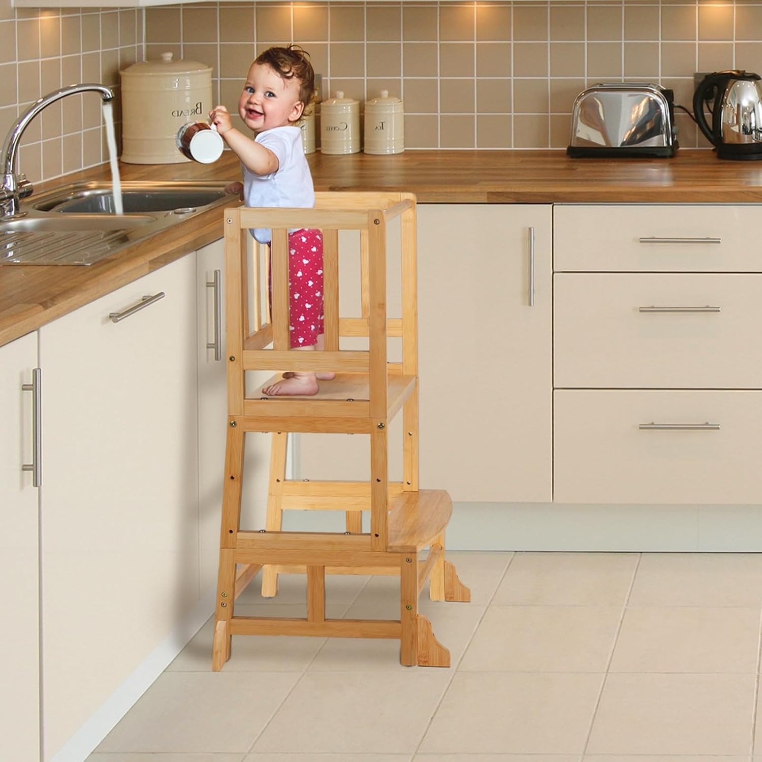 COSYLAND Bamboo Kinder Leertoren - Natuurlijk, 34% Korting