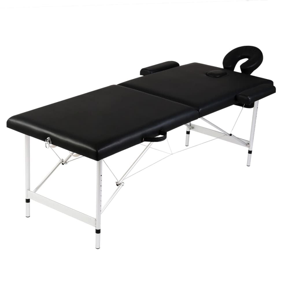 Inklapbare Massagetafel 2 Zones Aluminium Frame Zwart - 35% Korting