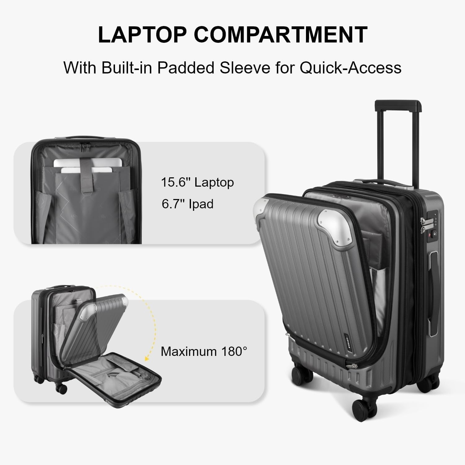 Handbagage Koffer 20 inch met Laptopvak & 15% Uitbreidbaar (52% Korting)