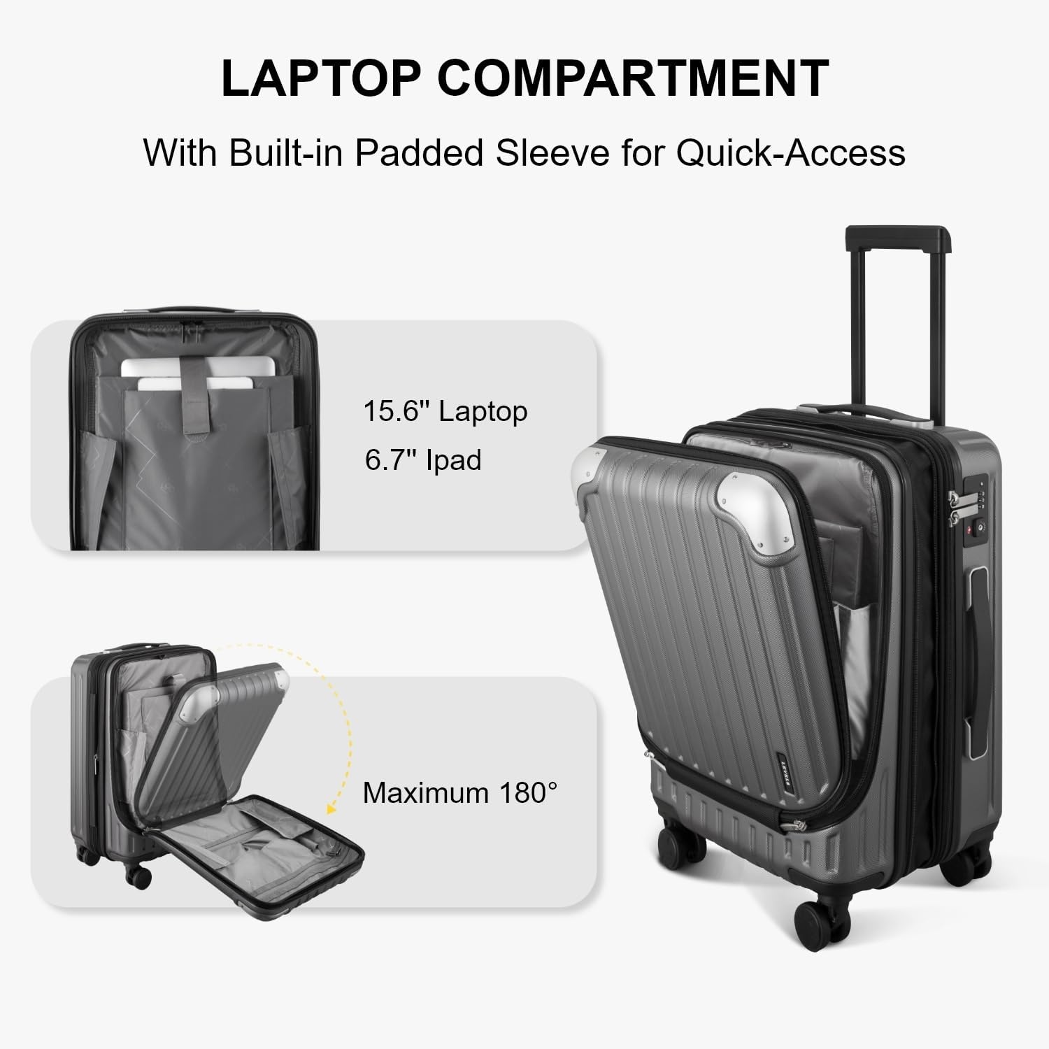 LEVEL8 Handbagage Koffer 20 inch met Laptopvak - Uitbreidbaar - Grijs