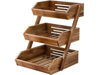 Acacia Wood Fruit Basket, 3 Tier Fruit Stand Bowl Holder Bread Vegetable Storage Rack for Kitchen Countertop