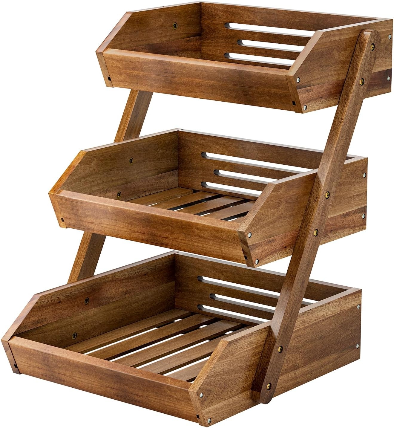 Acacia Wood Fruit Basket, 3 Tier Fruit Stand Bowl Holder Bread Vegetable Storage Rack for Kitchen Countertop
